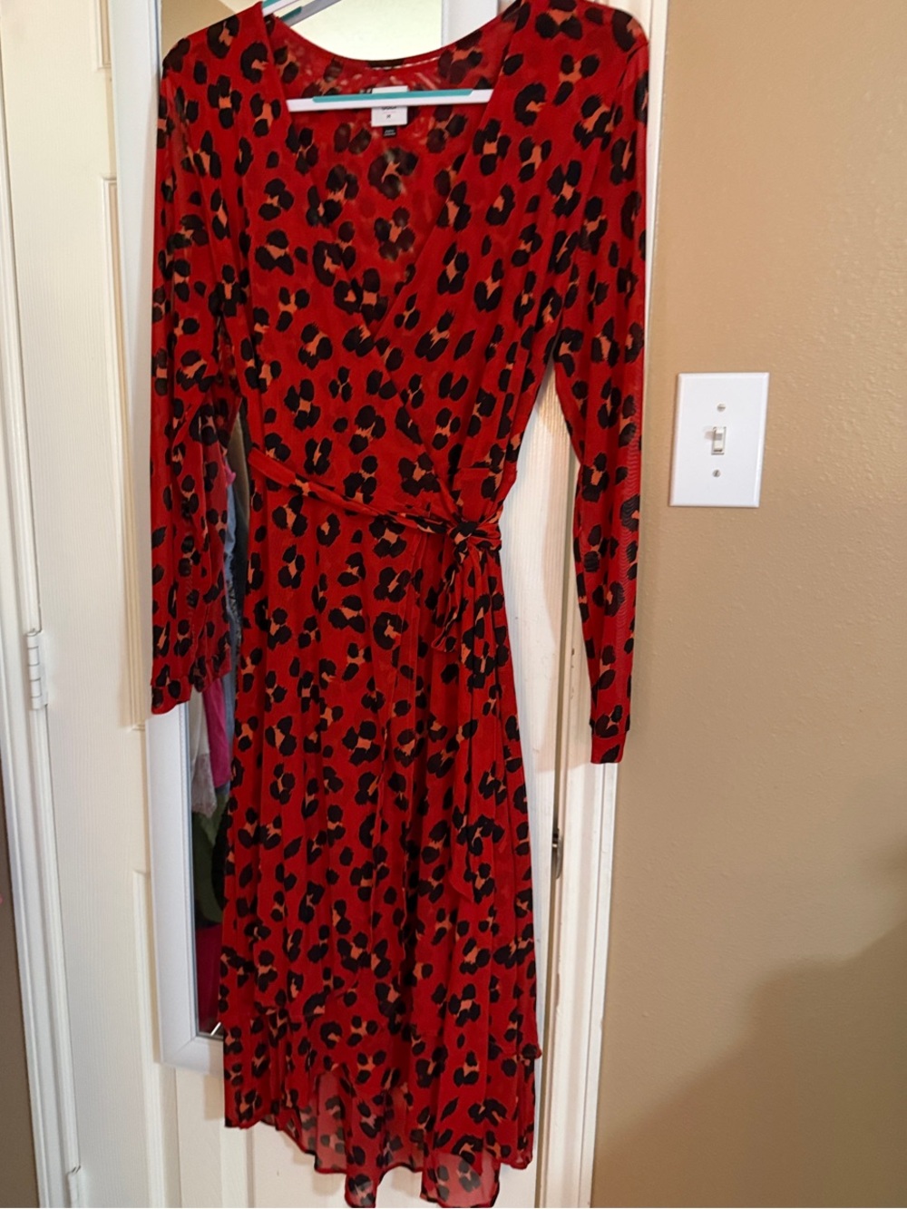 CAbi Red and Black Leopard Wrap Dress with Tie Waist - Picture 2 of 5